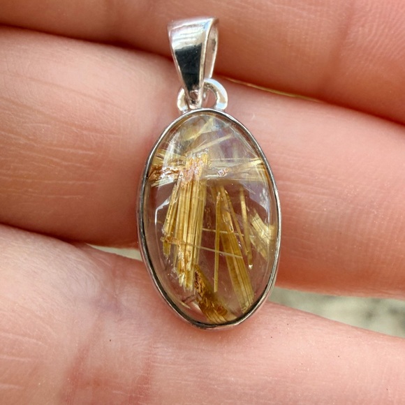 Golden Rutilated Quartz Pendant | Rutile Starburst | 925 Sterling Silver | - Picture 2 of 9